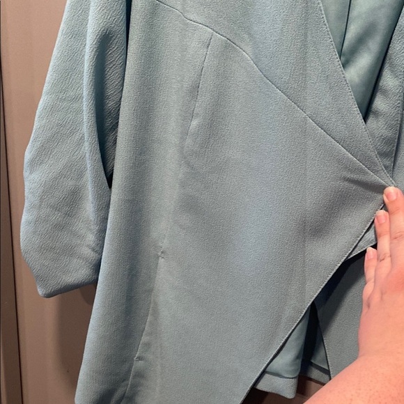Torrid Sky Blue Draped Open Blazer 2X | Ruched Sleeve | Lined - Picture 6 of 7